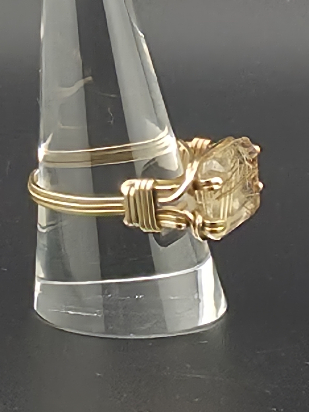 Reticulated Quartz Gemstone Gold Filled Wire Sz9.75 Statement Ring